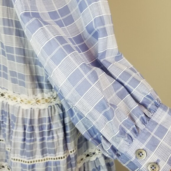 Adorable Free People Light Blue & White Plaid w/Lace Time Out Tunic * Size Med - Picture 8 of 11